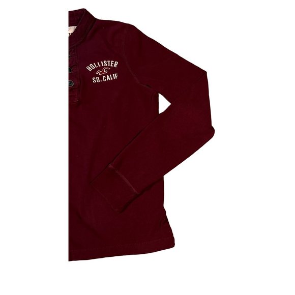 Hollister Shirt Women's Long Sleeve Quarter Button Up Embroidered Pullover Red M - Picture 8 of 13
